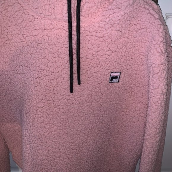 Pink fuzzy Fila cropped hoodie - Picture 2 of 3